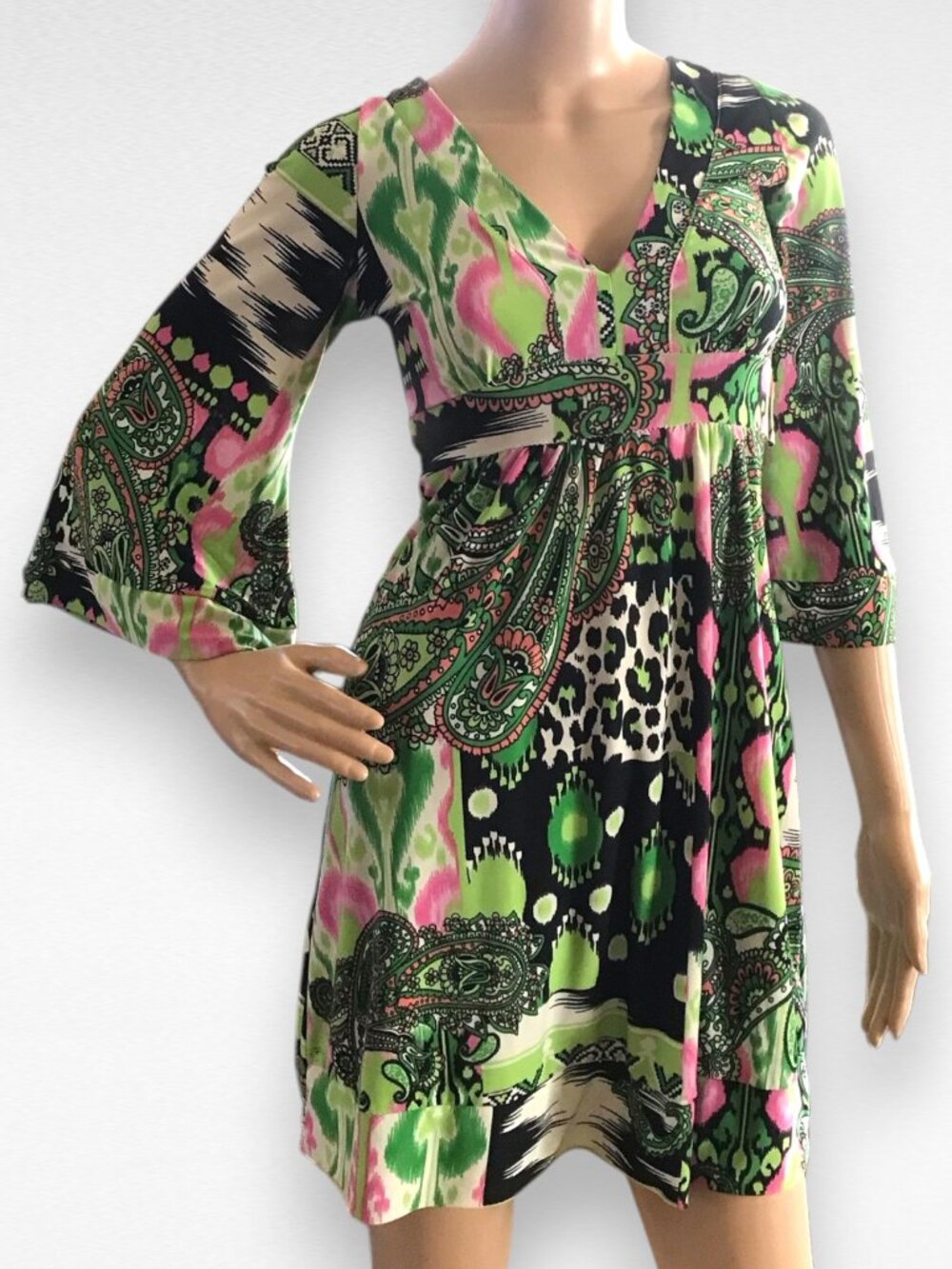 Cristinalove Green Pink Long Sleeve Dress - Picture 2 of 14